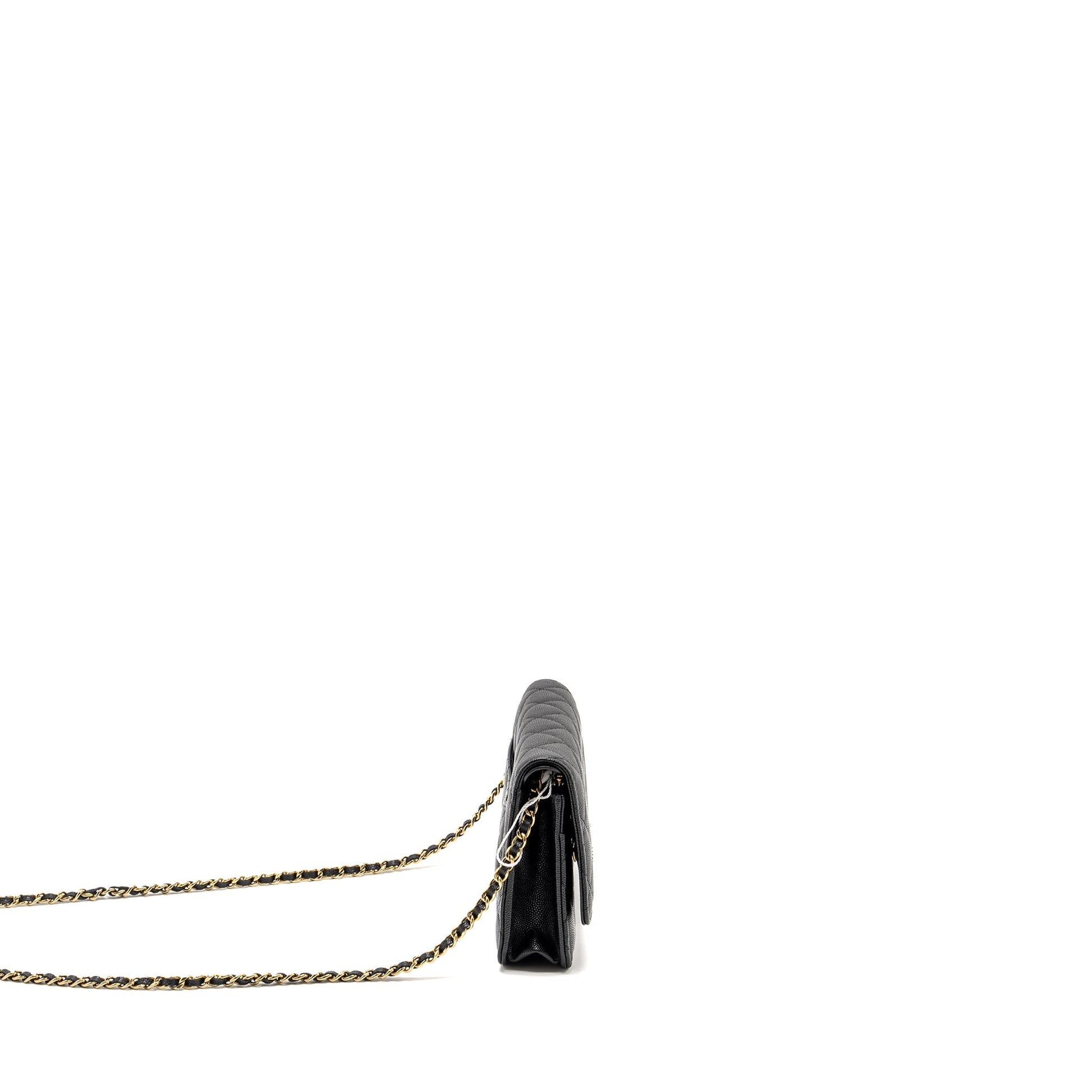 Chanel Detailed CC logo on Caviar Black Wallet Case