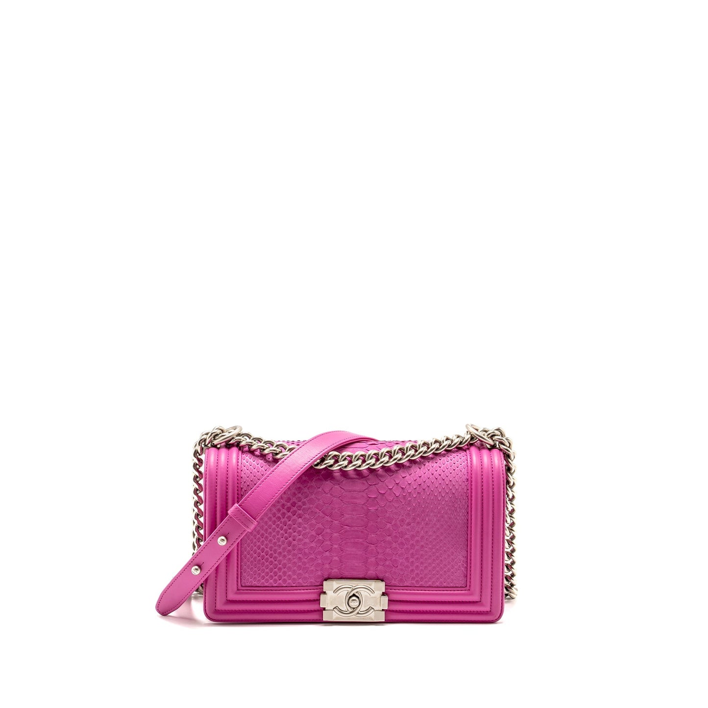 Chanel Boy Flap Python Brushed SHW Pink Shoulder Bag