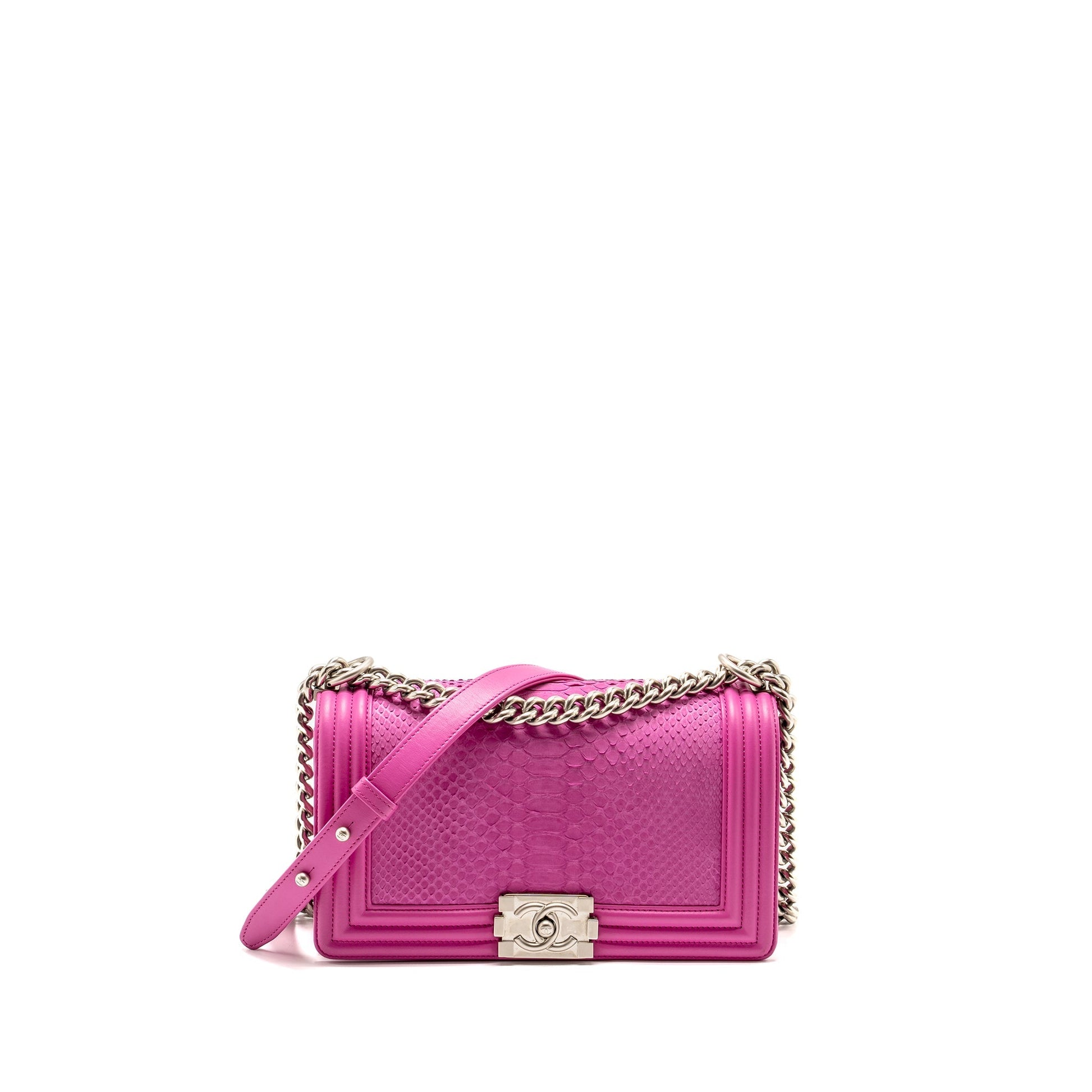 Chanel Boy Flap Python Brushed SHW Pink Shoulder Bag
