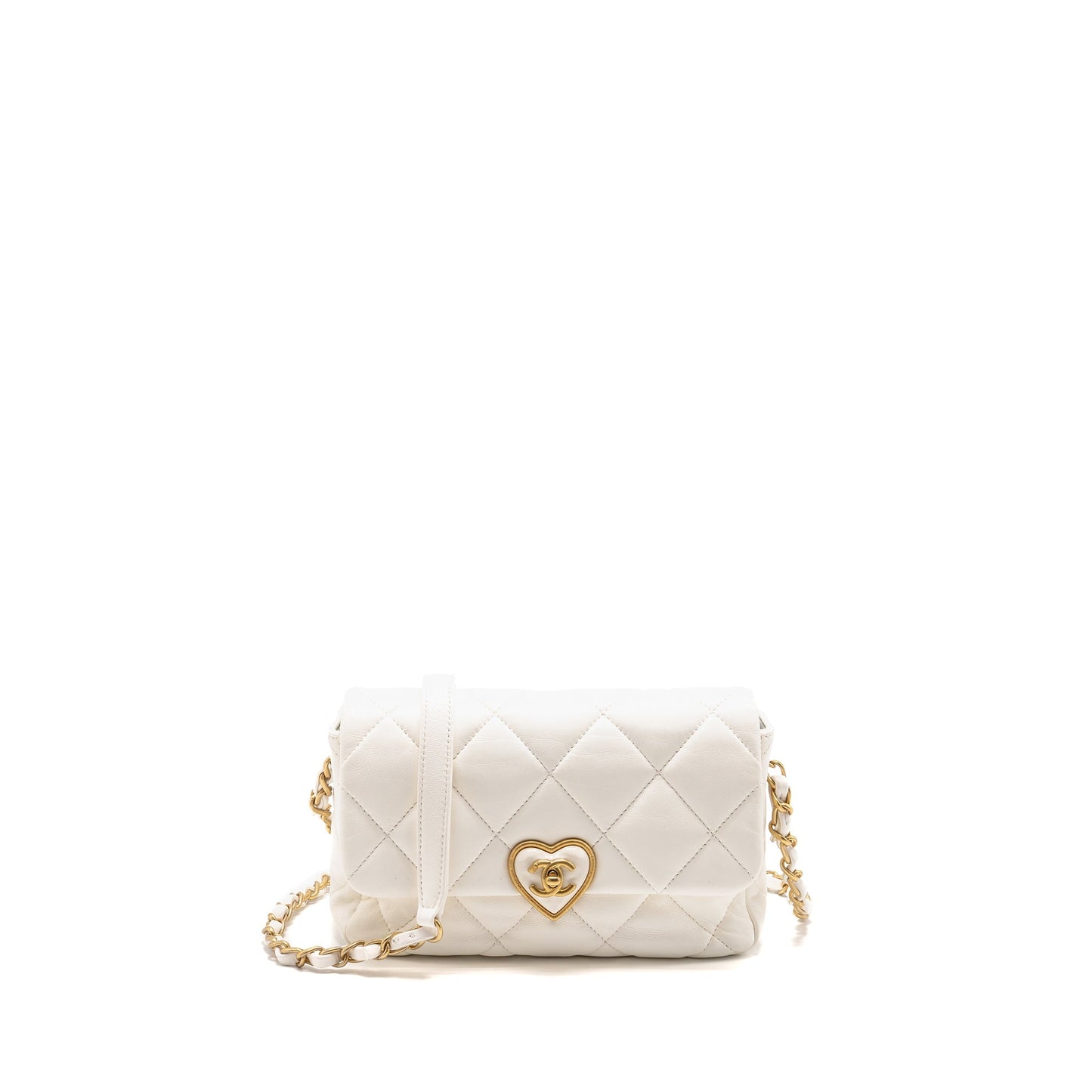 Chanel 23s coco love flap lambskin GHW White Small Shoulder Bag