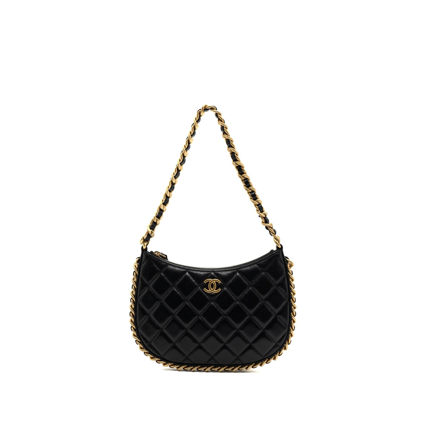 Chanel 23b Hobo Lambskin Brushed GHW Microchip Black Shoulder Bag