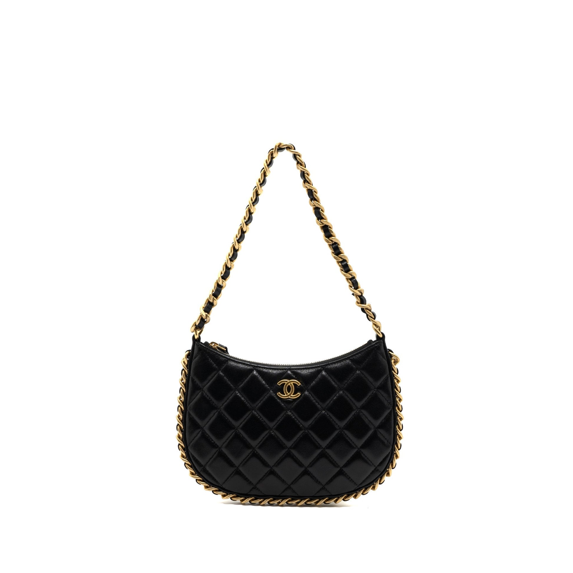 Chanel 23b Hobo Lambskin Brushed GHW Microchip Black Shoulder Bag
