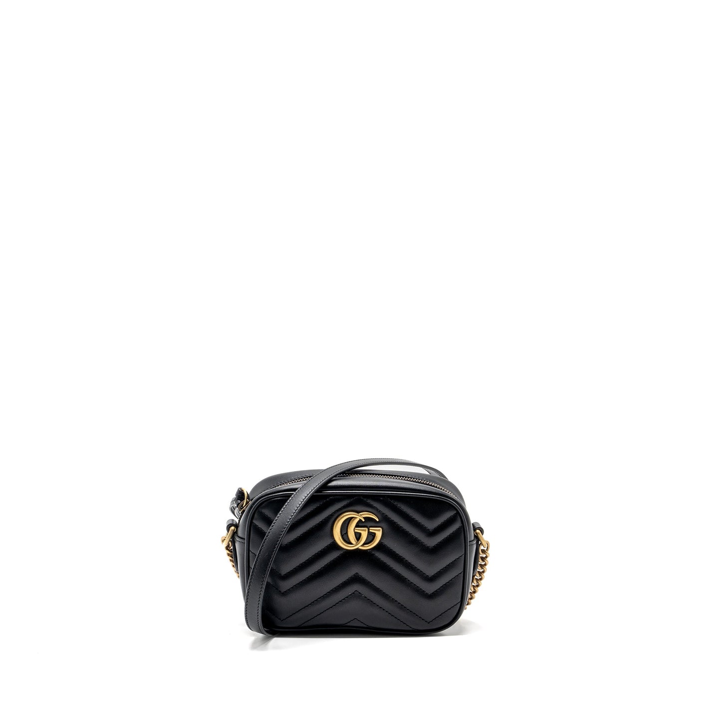 Gucci Marmont Bag Calfskin Matelasse Black Travel Bag Ghw 1