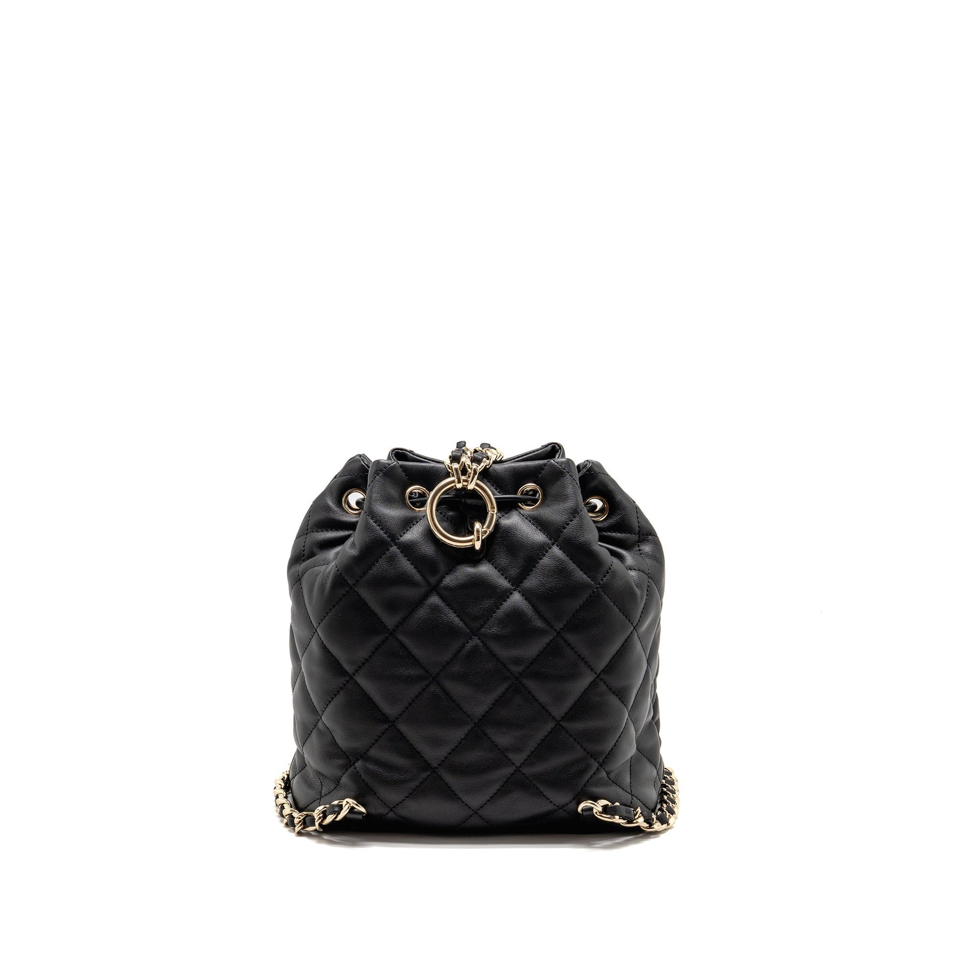 Chanel Drawstring Two Pockets Backpack Calfskin LGHW Black Jewelry