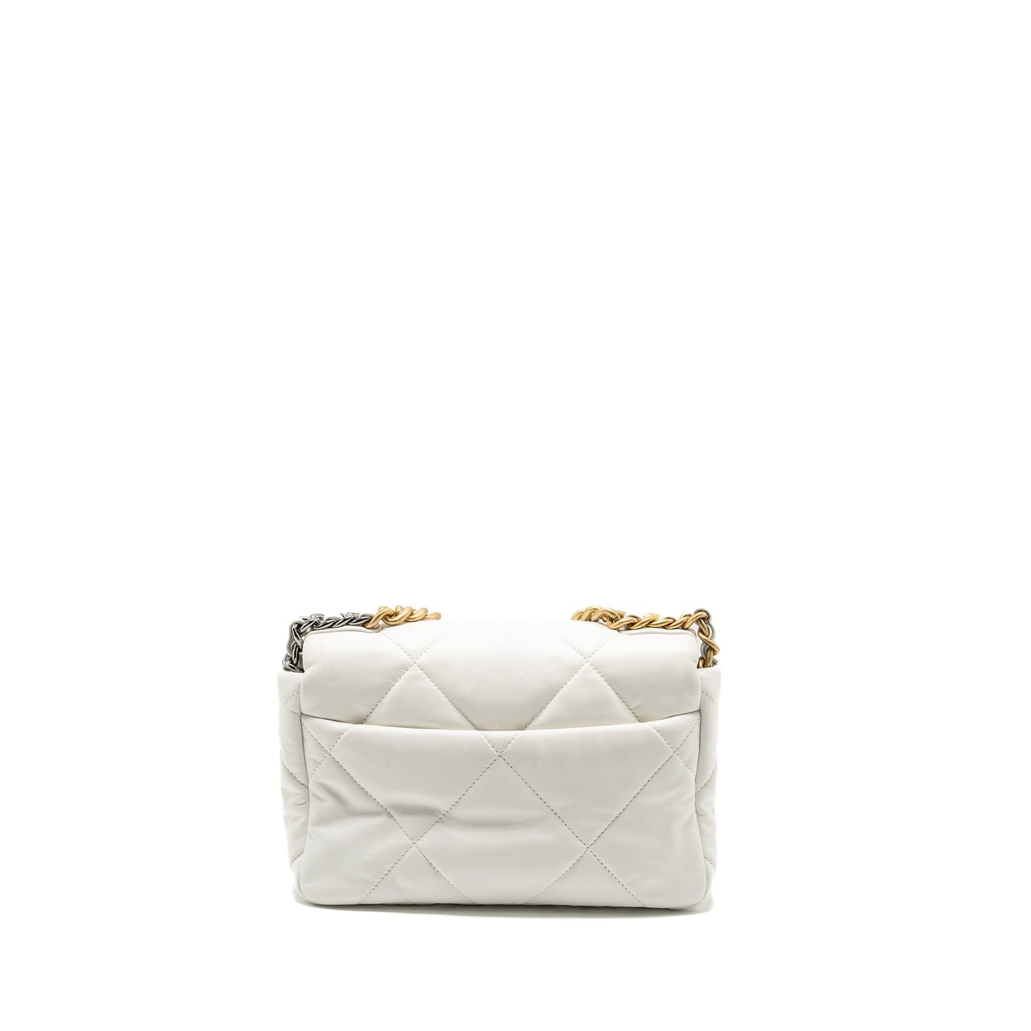 Chanel 19 Shiny Goatskin Multicoloured Hardware White Small Handbag
