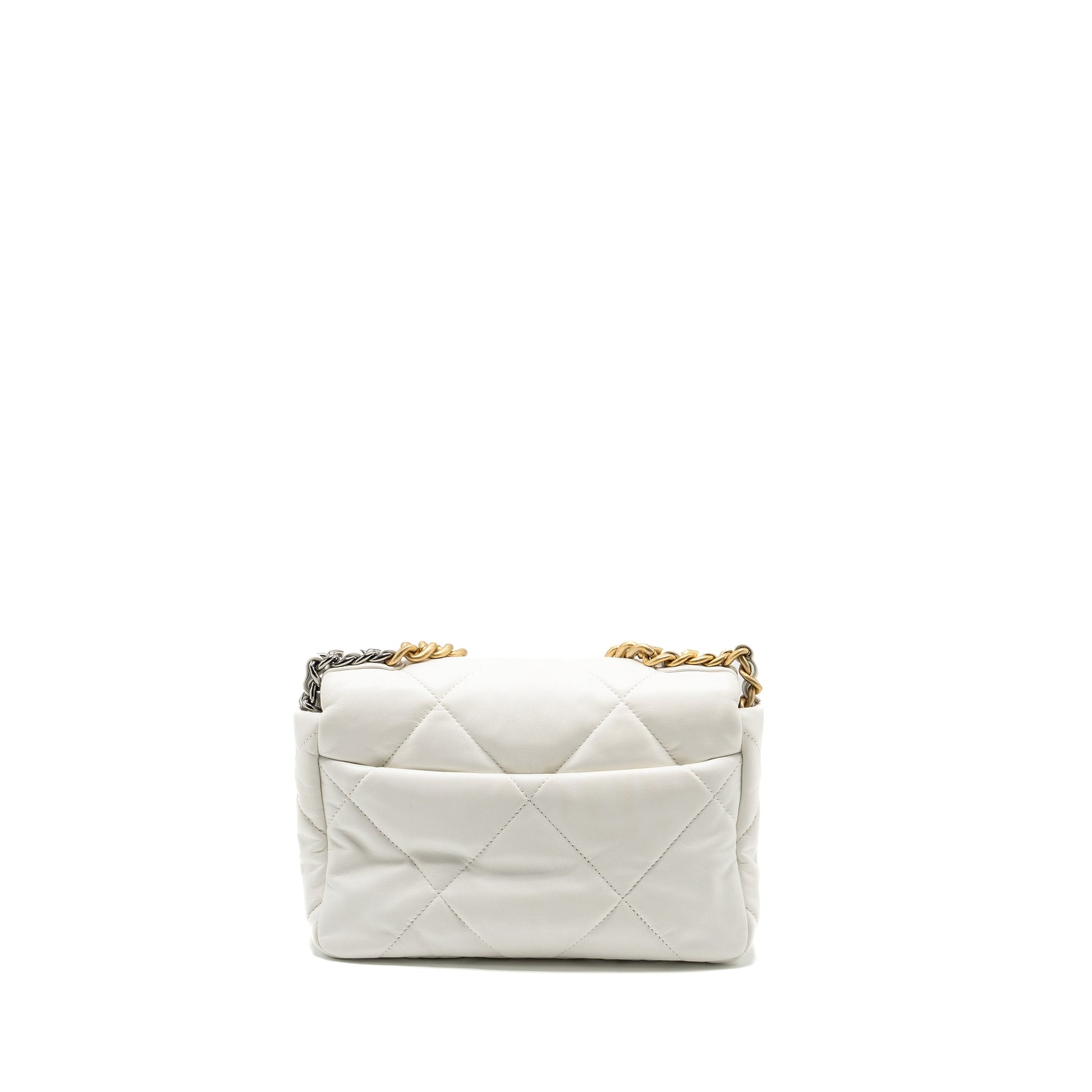 Chanel 19 Shiny Goatskin Multicoloured Hardware White Small Handbag