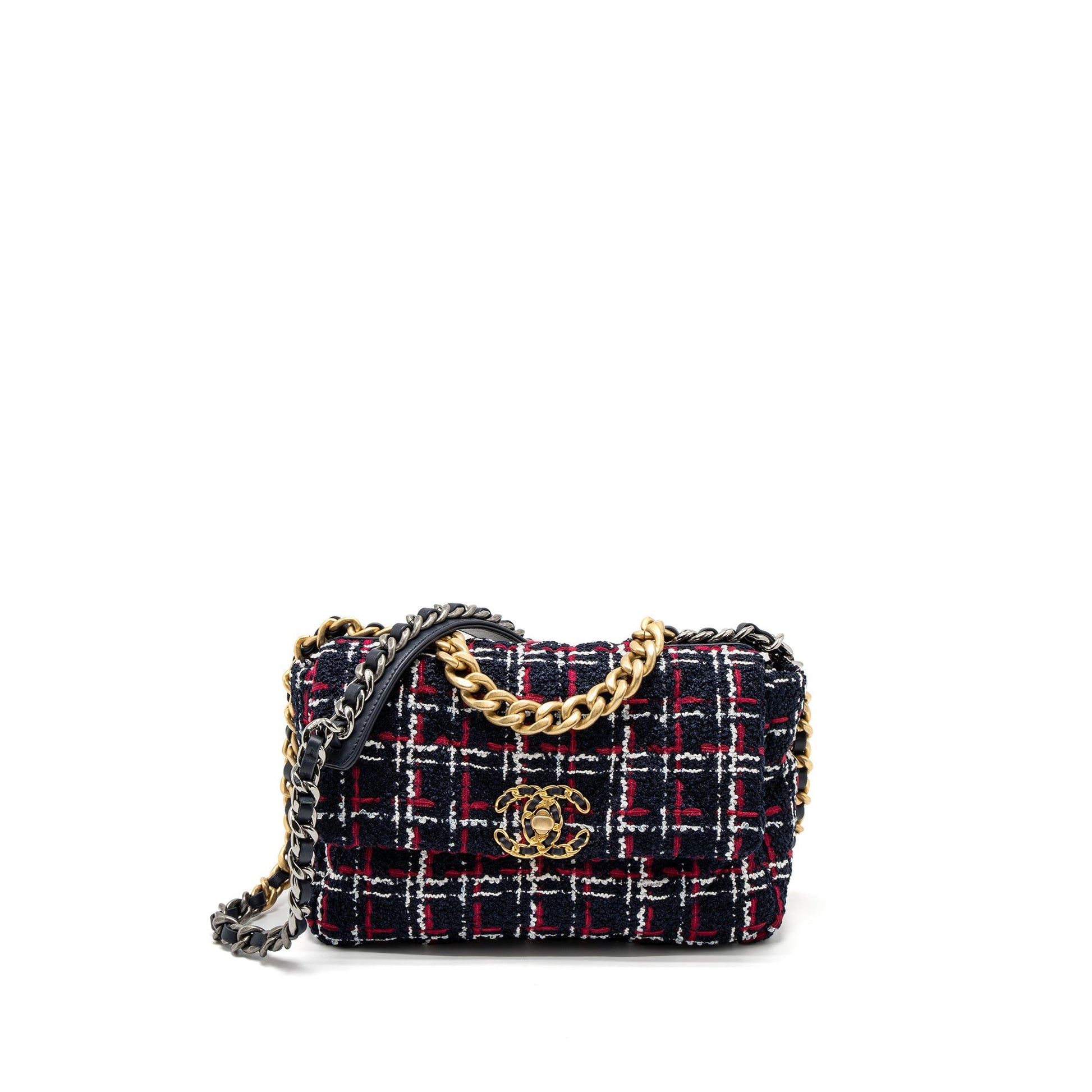 Chanel 19 Tweed Hardware Multicolour Black White Red Small Handbag