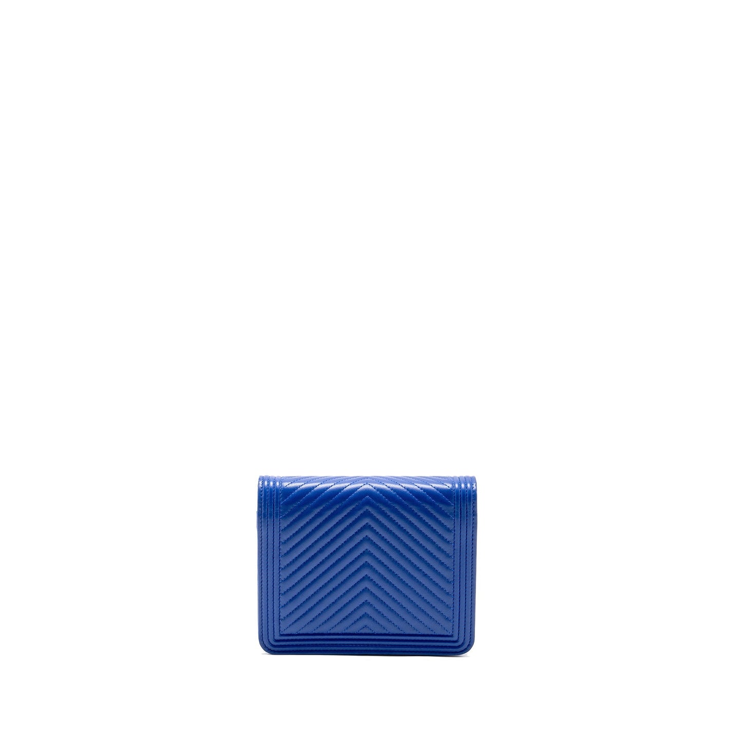 Chanel Boy Chervon Lambskin GHW Blue Clutch Bag