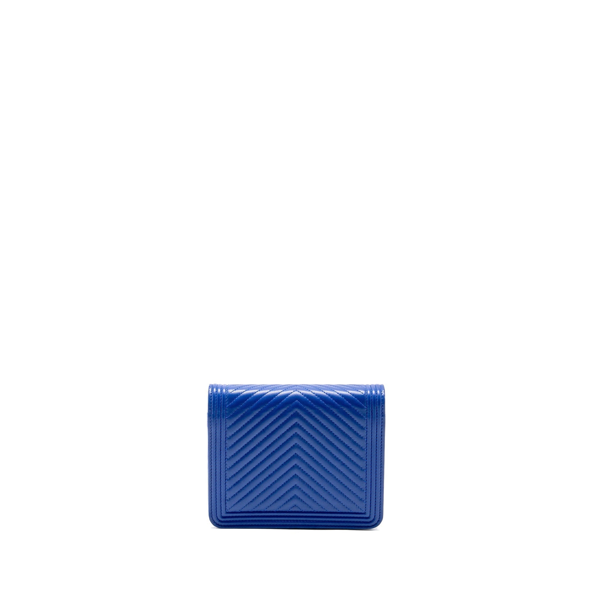 Chanel Boy Chervon Lambskin GHW Blue Clutch Bag