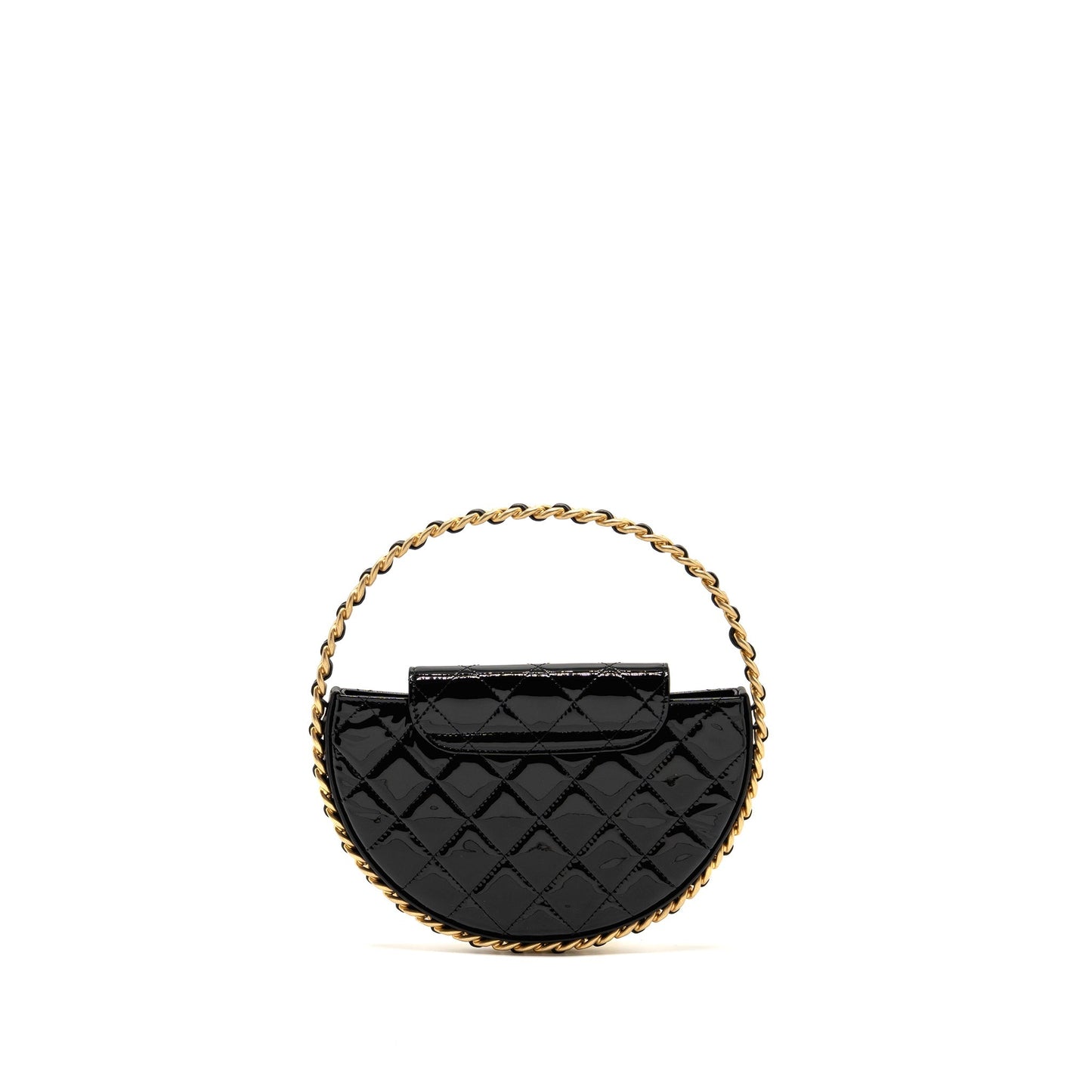 Chanel 23K Hoop Patent GHW Microchip Black Leather Handbag Microchip 2
