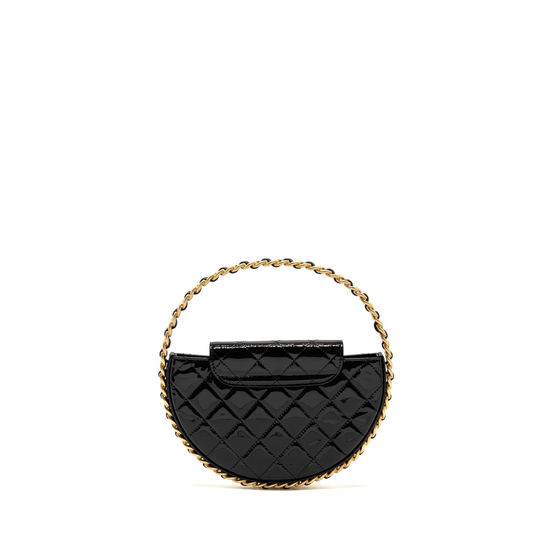 Chanel 23K Hoop Patent GHW Microchip Black Leather Handbag Microchip 2