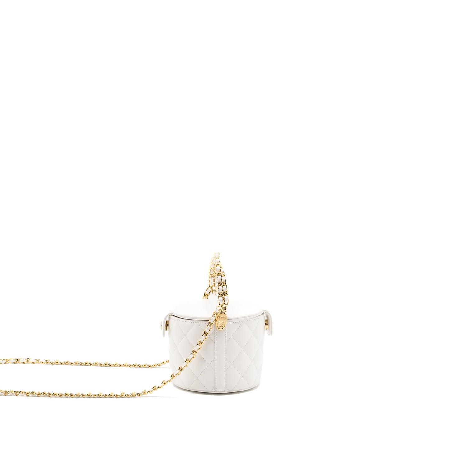 Chanel top handle round vanity lambskin GHW White Handbag