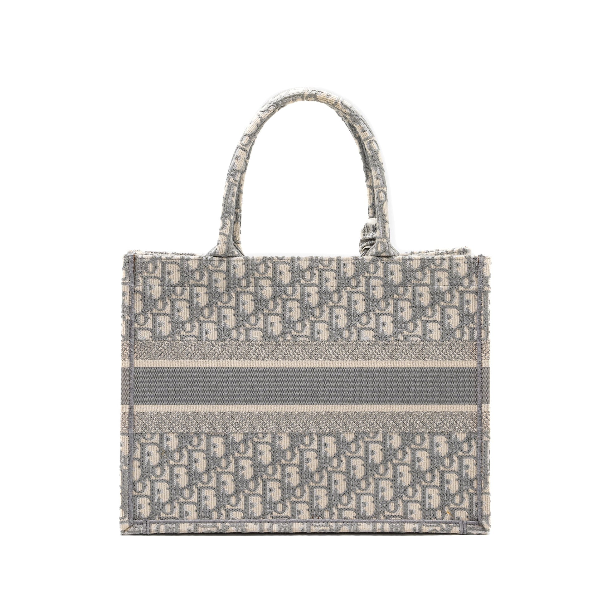 Dior Meidum Book Tote Oblique Embroidery Ecru Grey Canvas Tote Bag