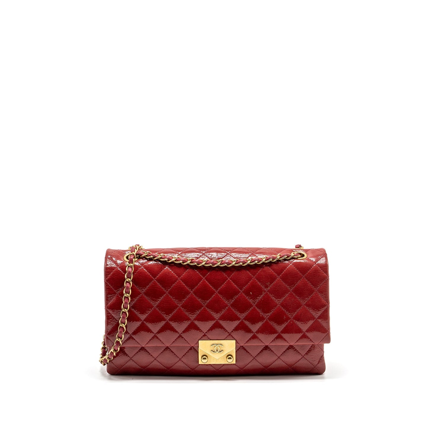 Chanel Seasonal Flap Patent Goatskin Lambskin GHW Red Shoulder Bag