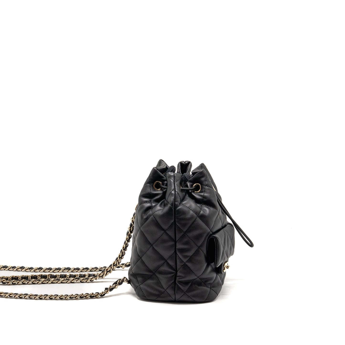 Chanel Drawstring Two Pockets Backpack Calfskin LGHW Black Jewelry