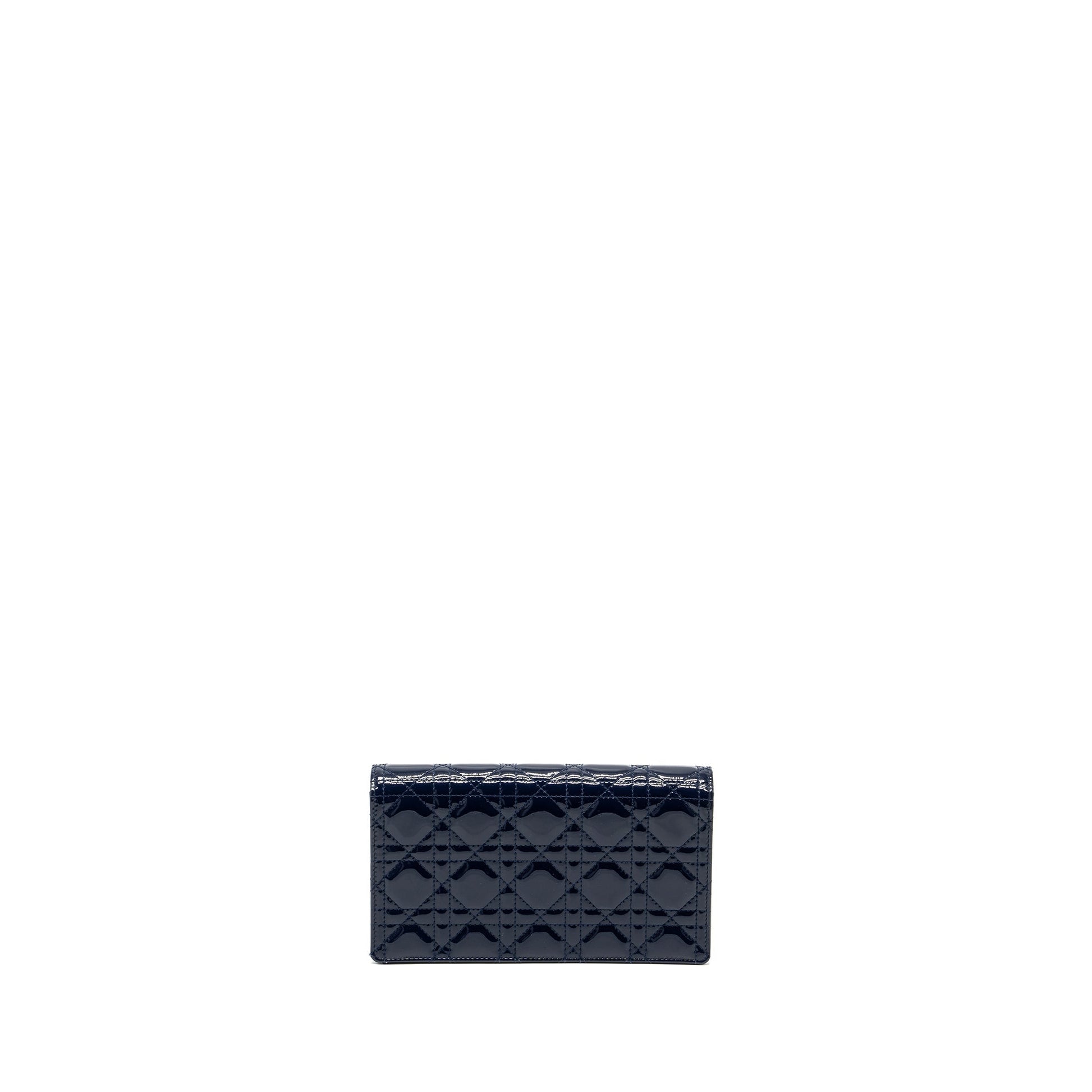 Dior Lady Pouch With Patent Dark Handbag Blue Chain Travel Bag