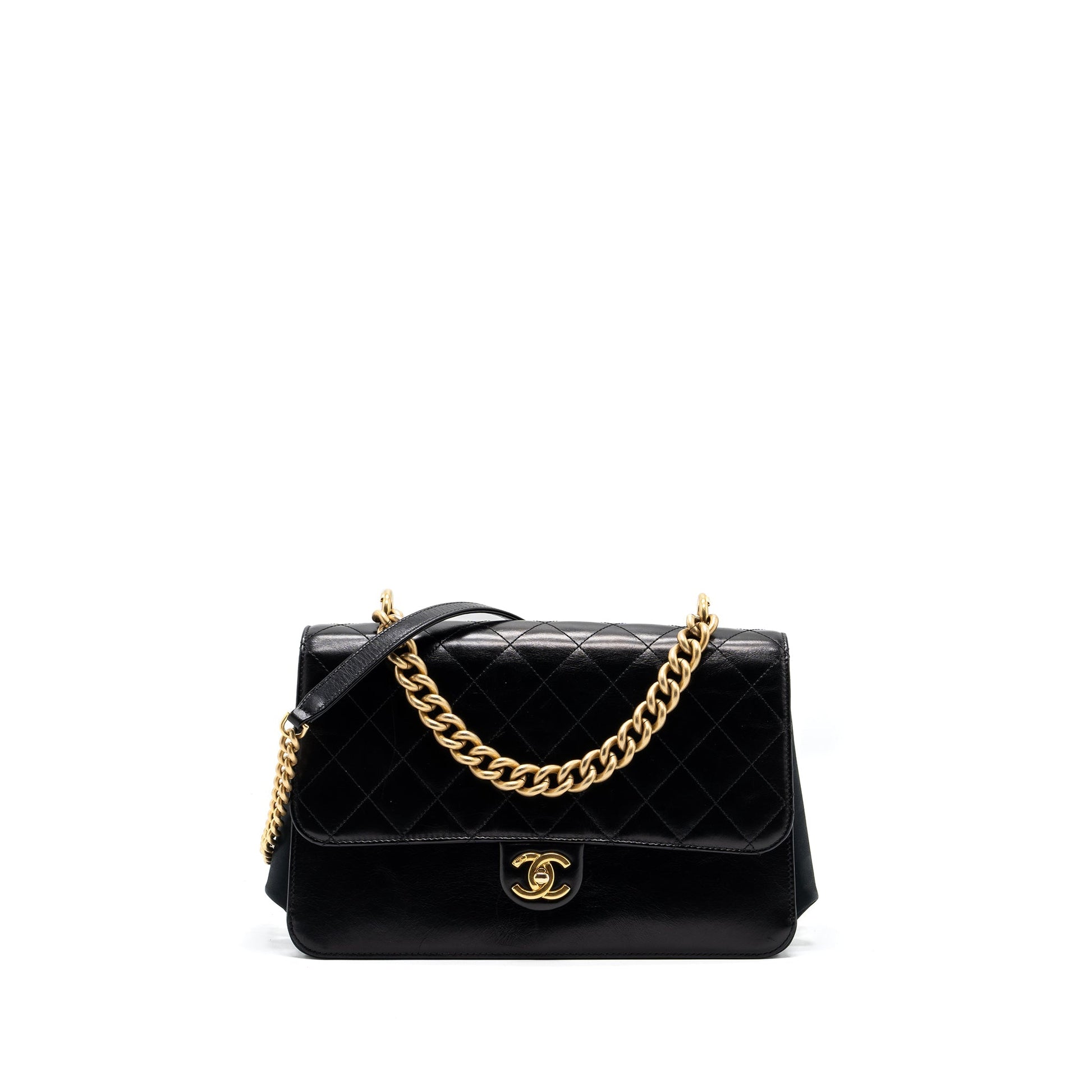 Chanel Flap chains handle calfskin GHW Black Shoulder Bag