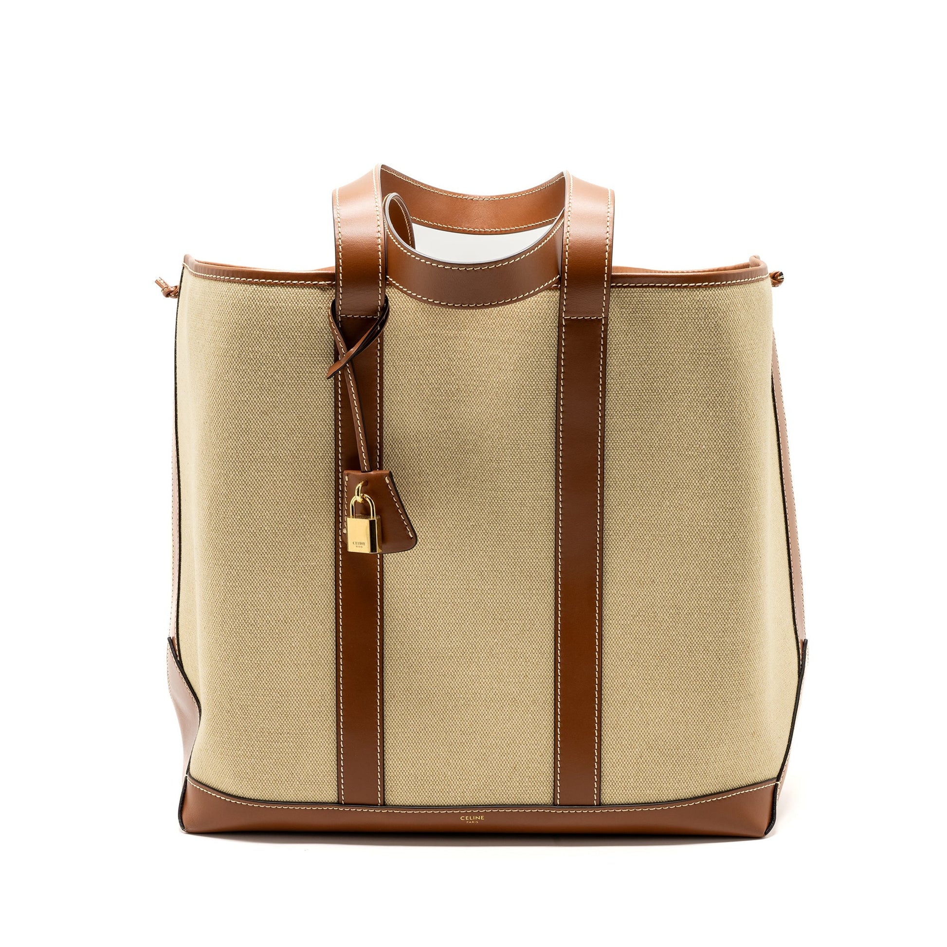 Celine Cabas Marin Calfskin Natural Multicolour Handbag Canvas Tan Travel Bag