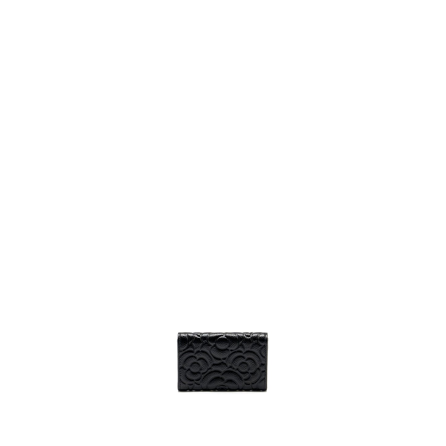 Chanel Camellia Embossed Card Holder Caviar SHW Black Wallet Case