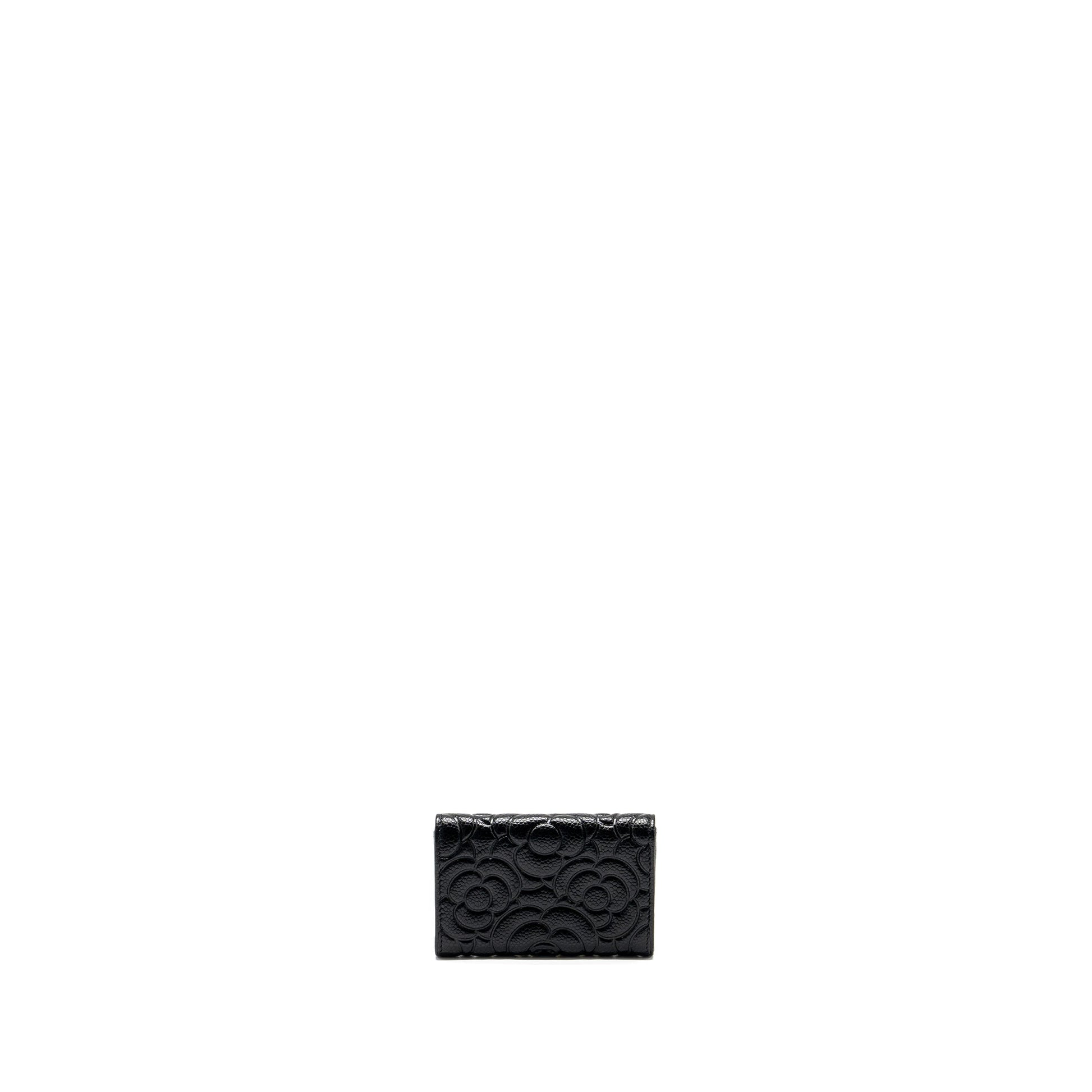 Chanel Camellia Embossed Card Holder Caviar SHW Black Wallet Case