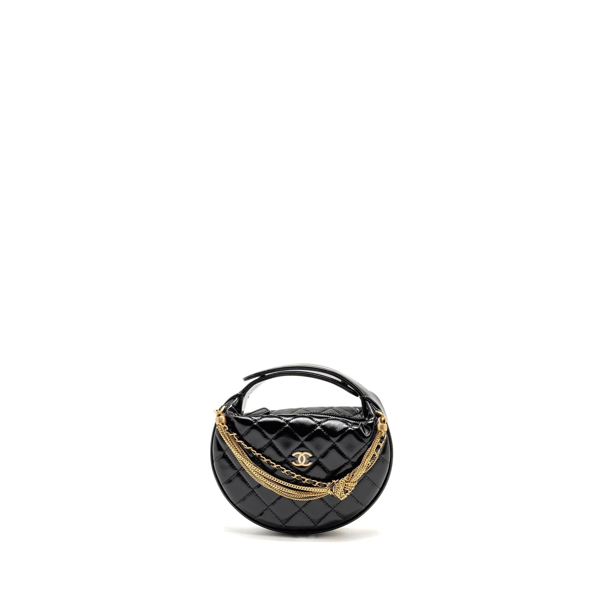 Chanel 21A Round Detail Calfskin GHW microchip Black Clutch Bag