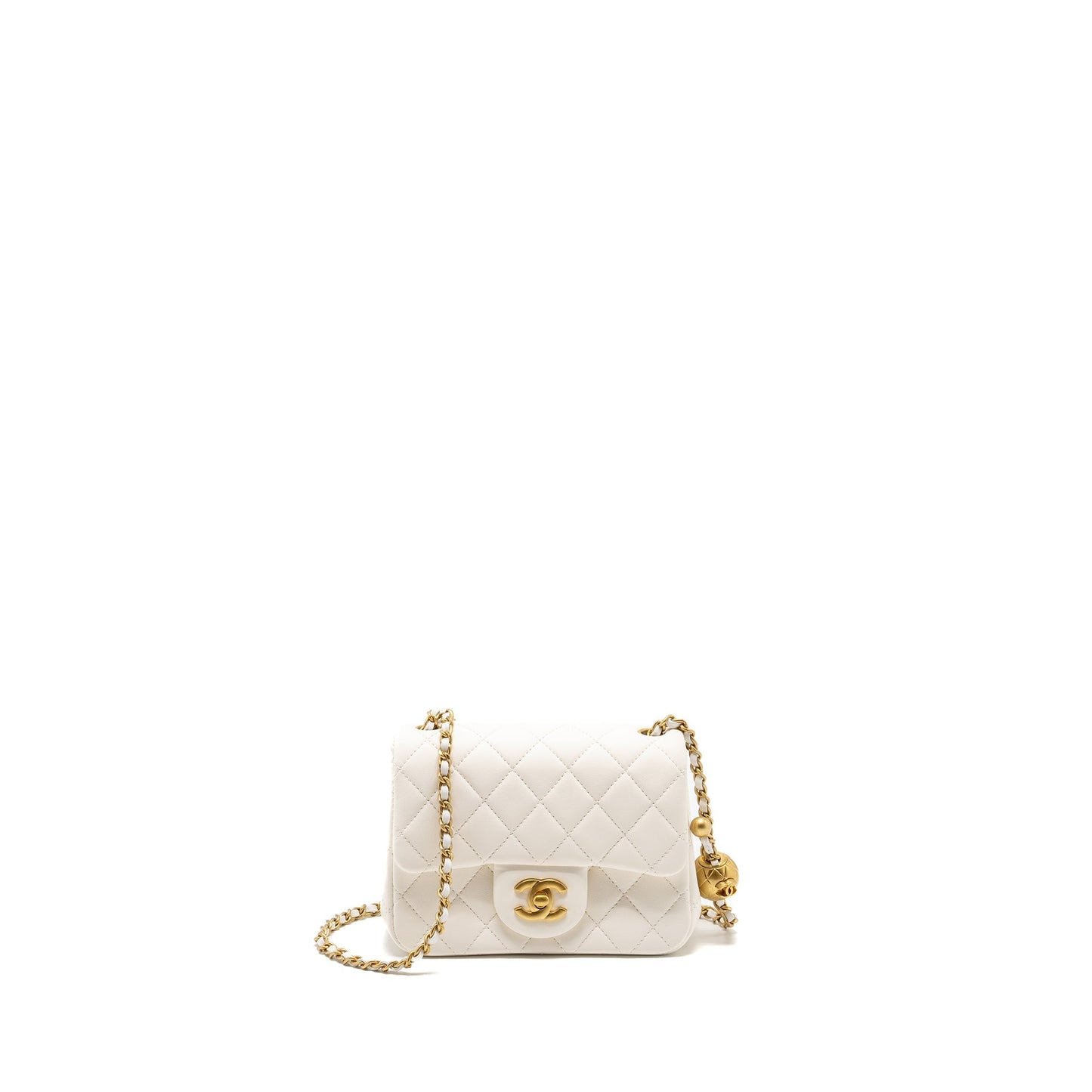 Chanel Pearl Crush Square Lambskin GHW microchip White Mini Bag