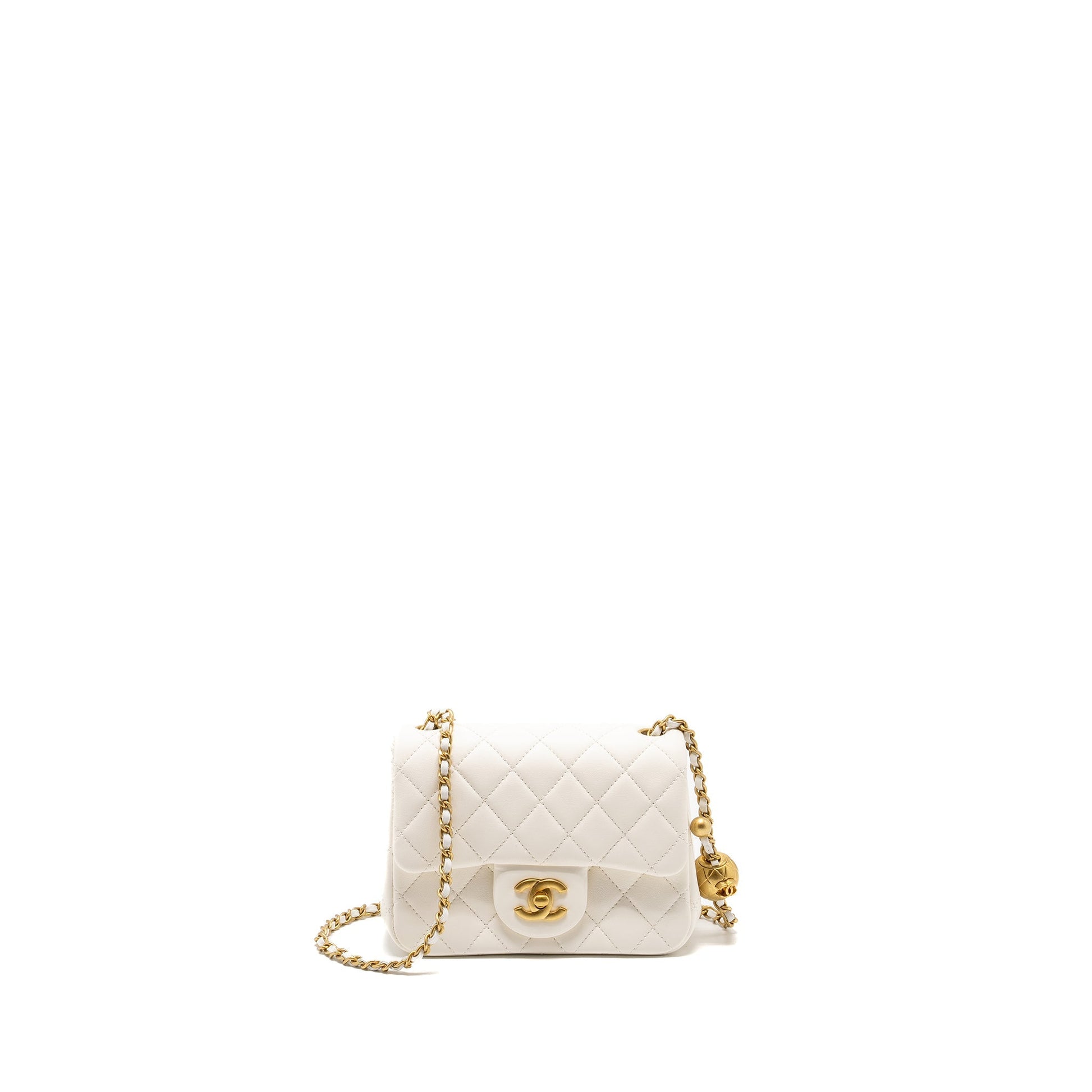 Chanel Pearl Crush Square Lambskin GHW microchip White Mini Bag