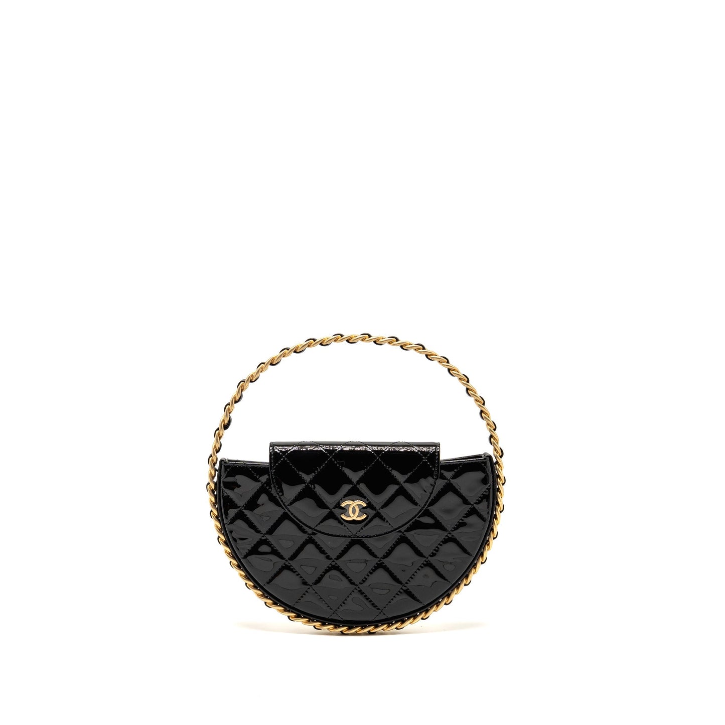 Chanel 23K Hoop Patent GHW Microchip Black Leather Handbag Microchip 2