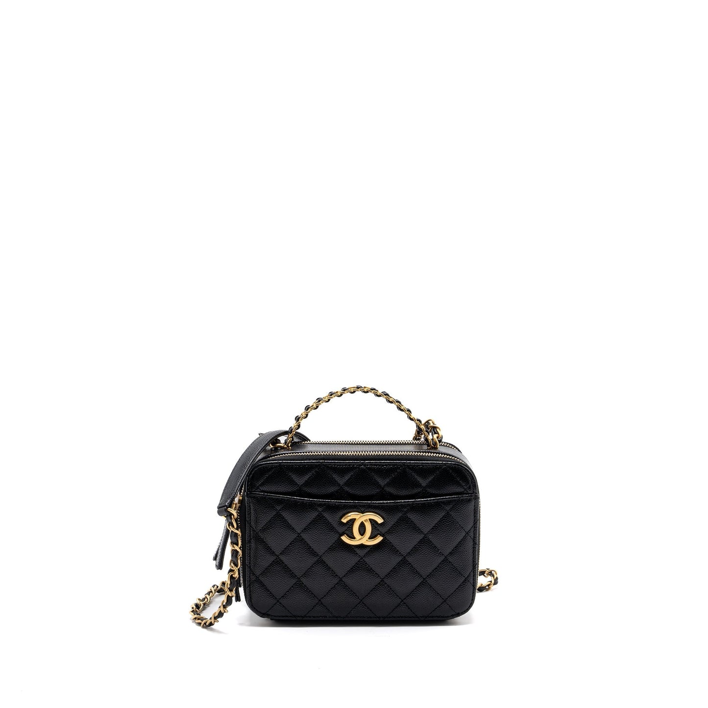 Chanel Letter top Handle vanity caviar Brushed Black Small Handbag