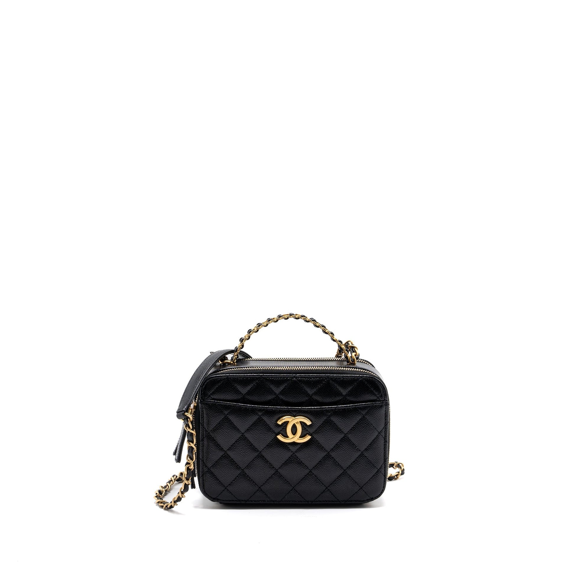 Chanel Letter top Handle vanity caviar Brushed Black Small Handbag