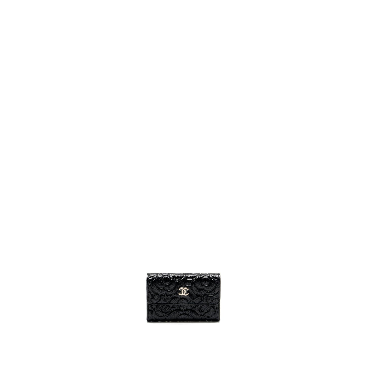 Chanel Camellia Embossed Card Holder Caviar SHW Black Wallet Case