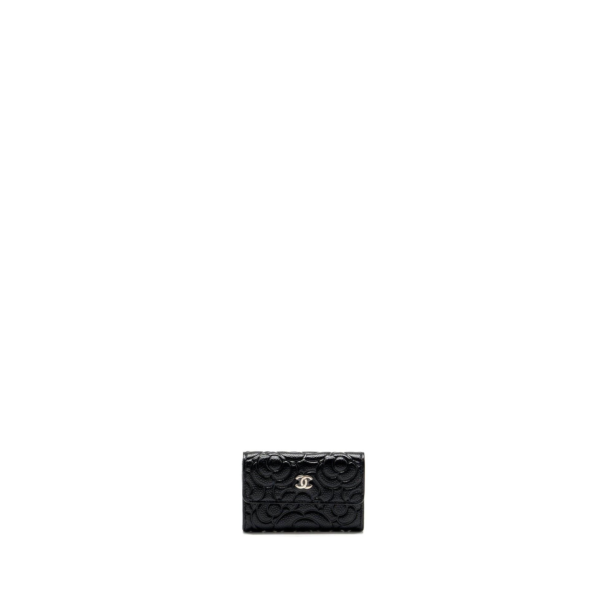 Chanel Camellia Embossed Card Holder Caviar SHW Black Wallet Case