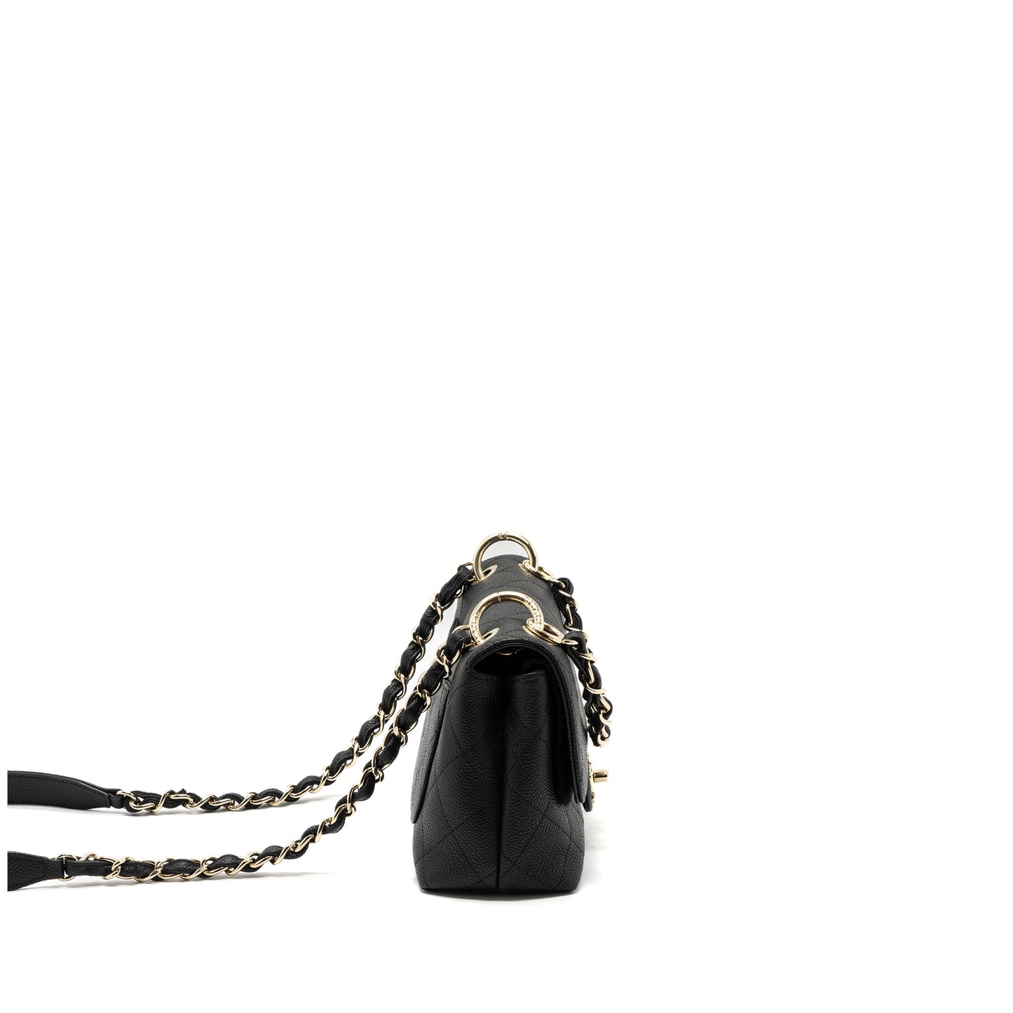 Chanel FLAP CHAINS HANDLE Quilted CALFSKIN GHW Black Shoulder Bag