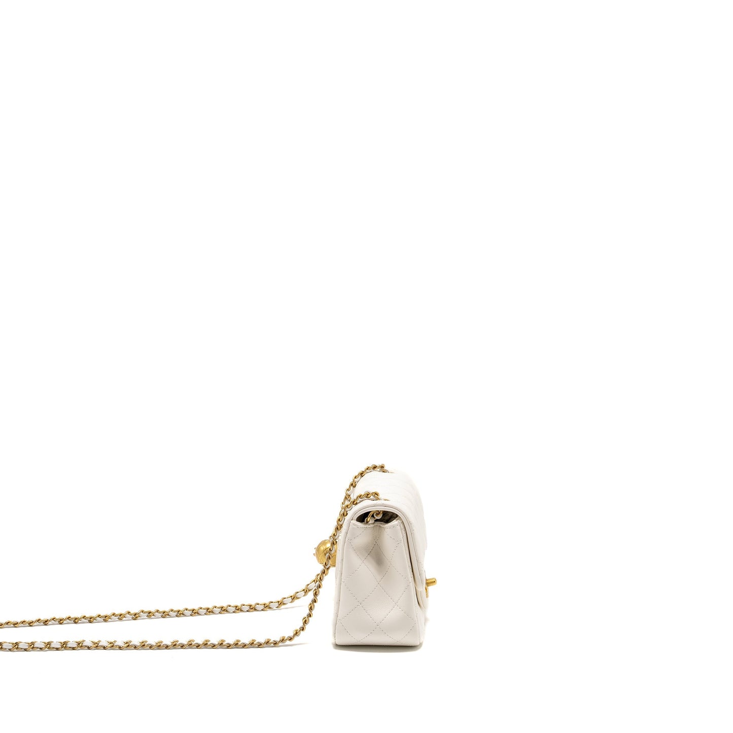 Chanel Pearl Crush Square Lambskin GHW microchip White Mini Bag