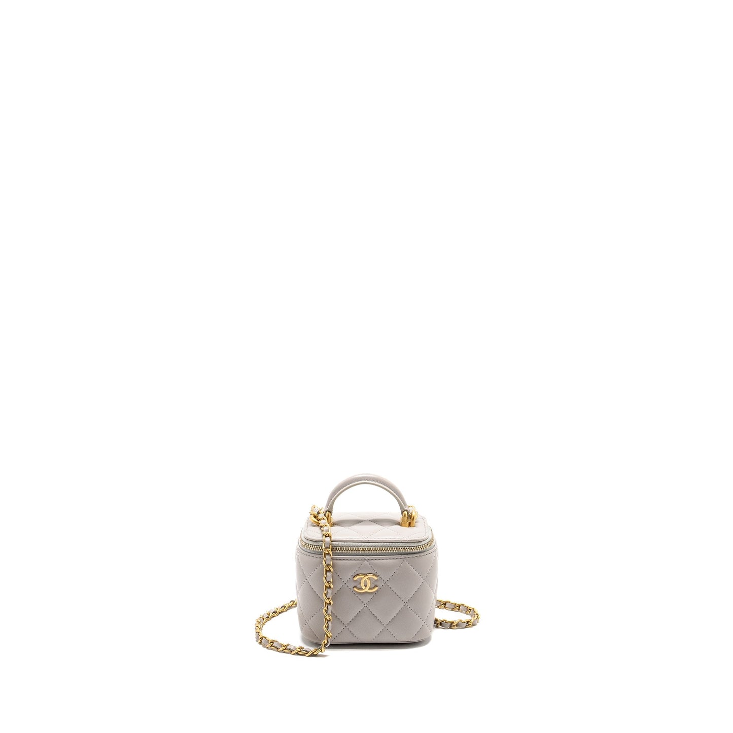 Chanel Top Handle Vanity Lambskin Light GHW Grey Mini Bag