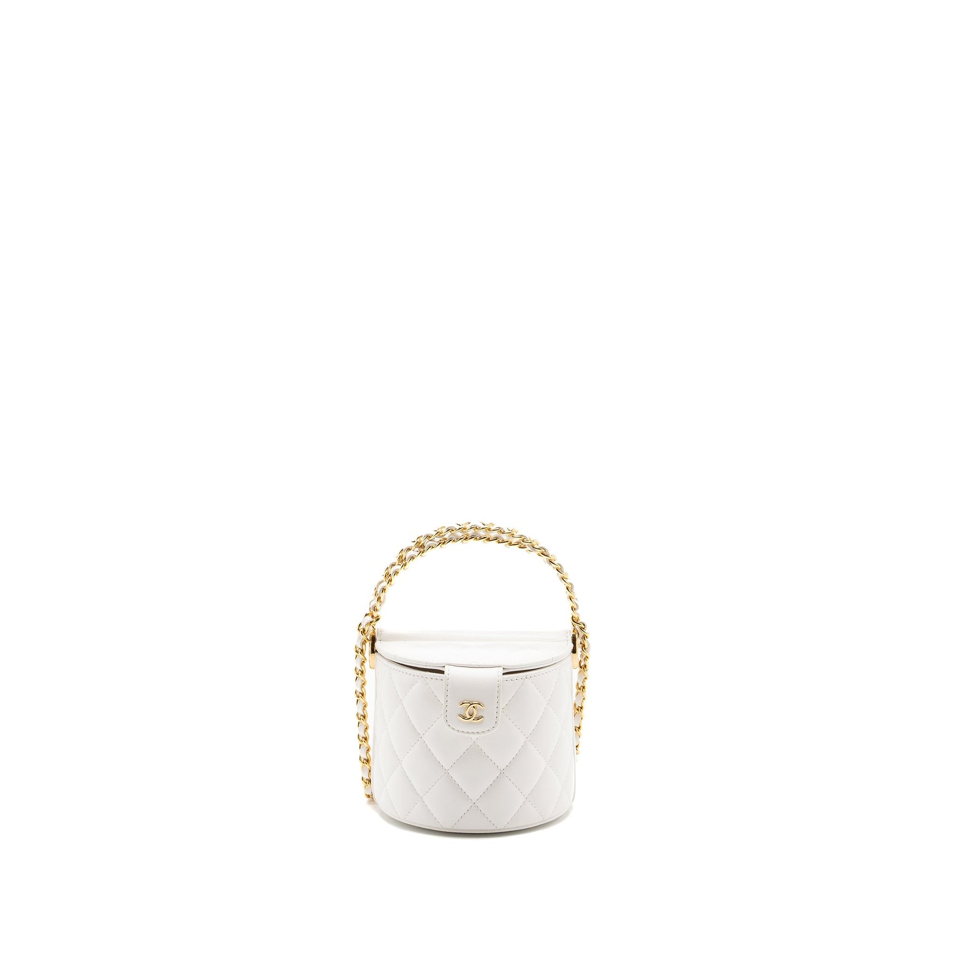 Chanel top handle round vanity lambskin GHW White Handbag