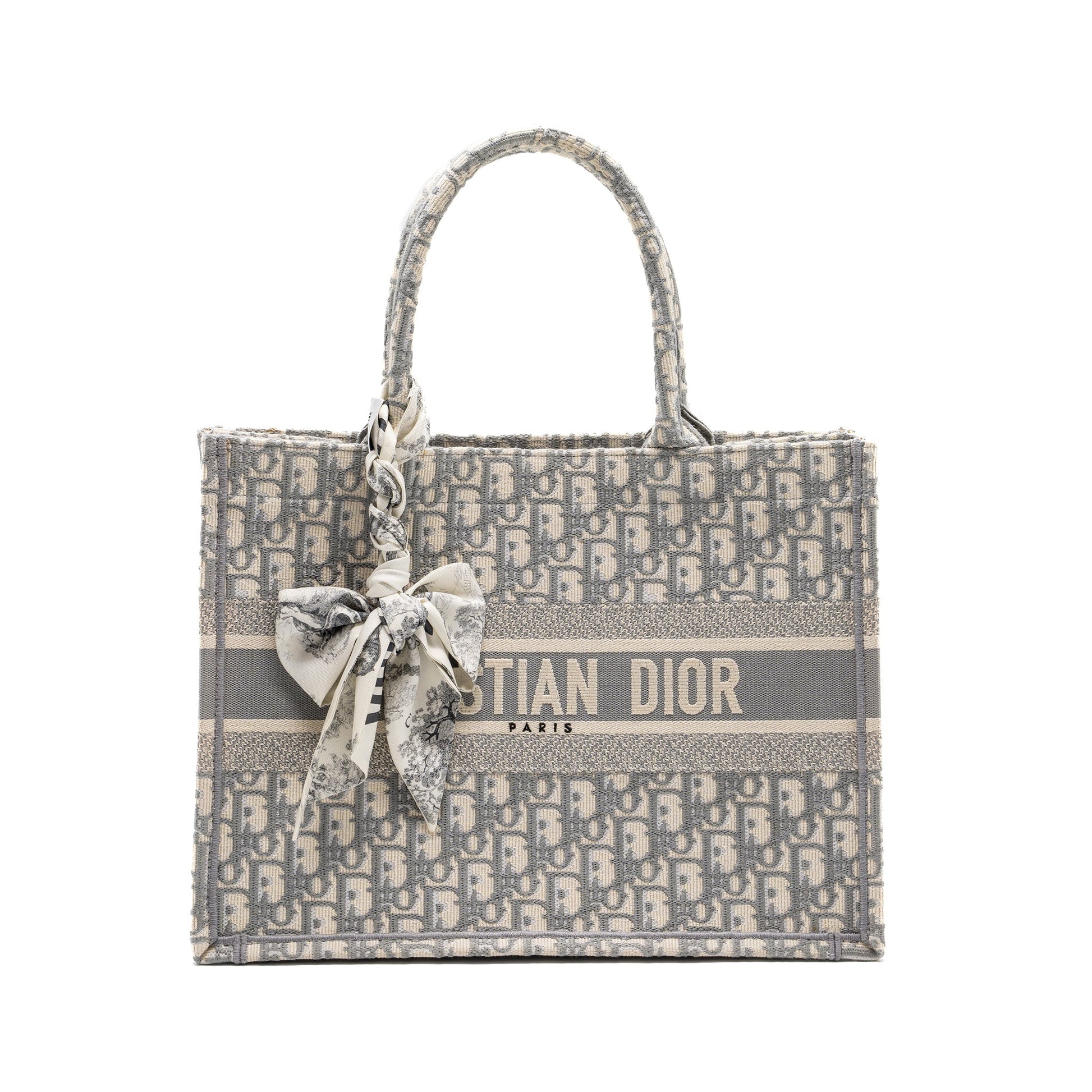 Dior Meidum Book Tote Oblique Embroidery Ecru Grey Canvas Tote Bag
