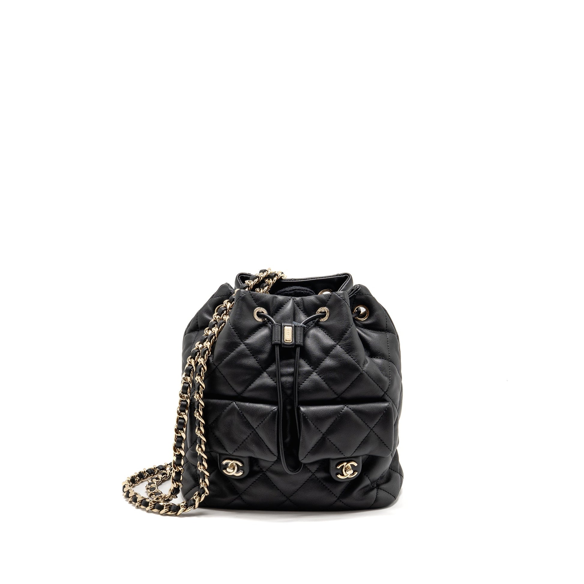 Chanel Drawstring Two Pockets Backpack Calfskin LGHW Black Jewelry