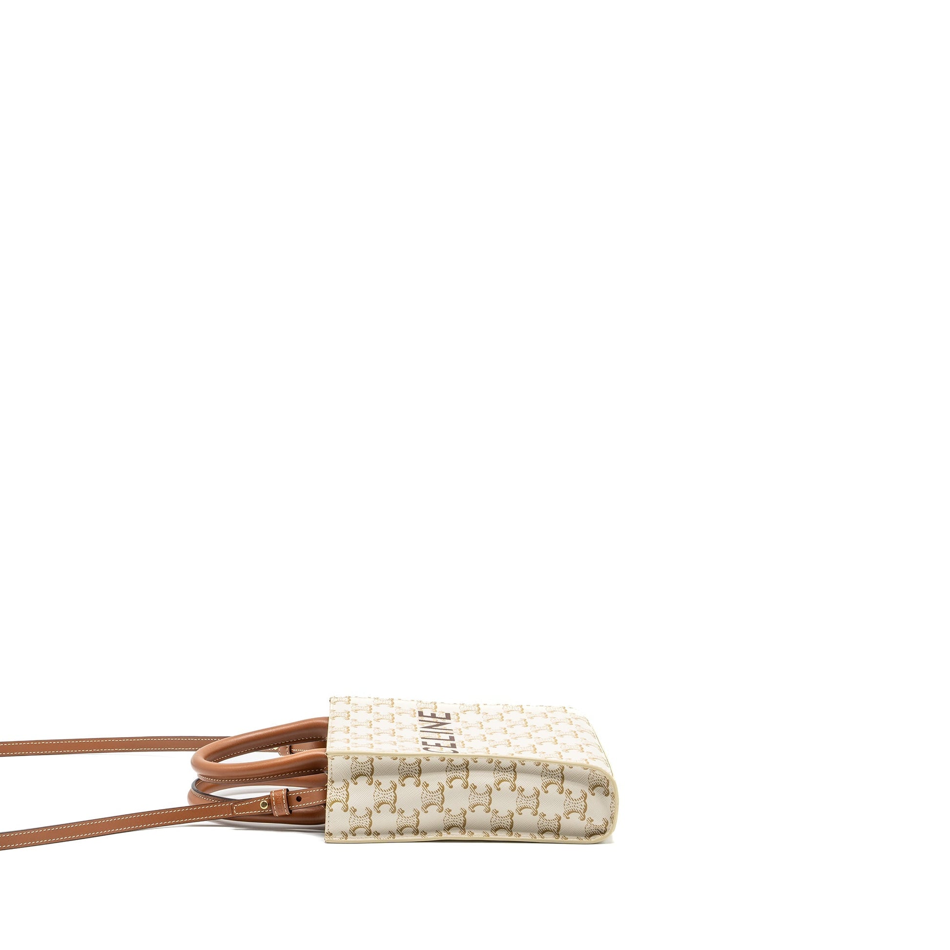 Celine Vertical Cabas Triomphe Calfskin Handbag Canvas White Travel Bag