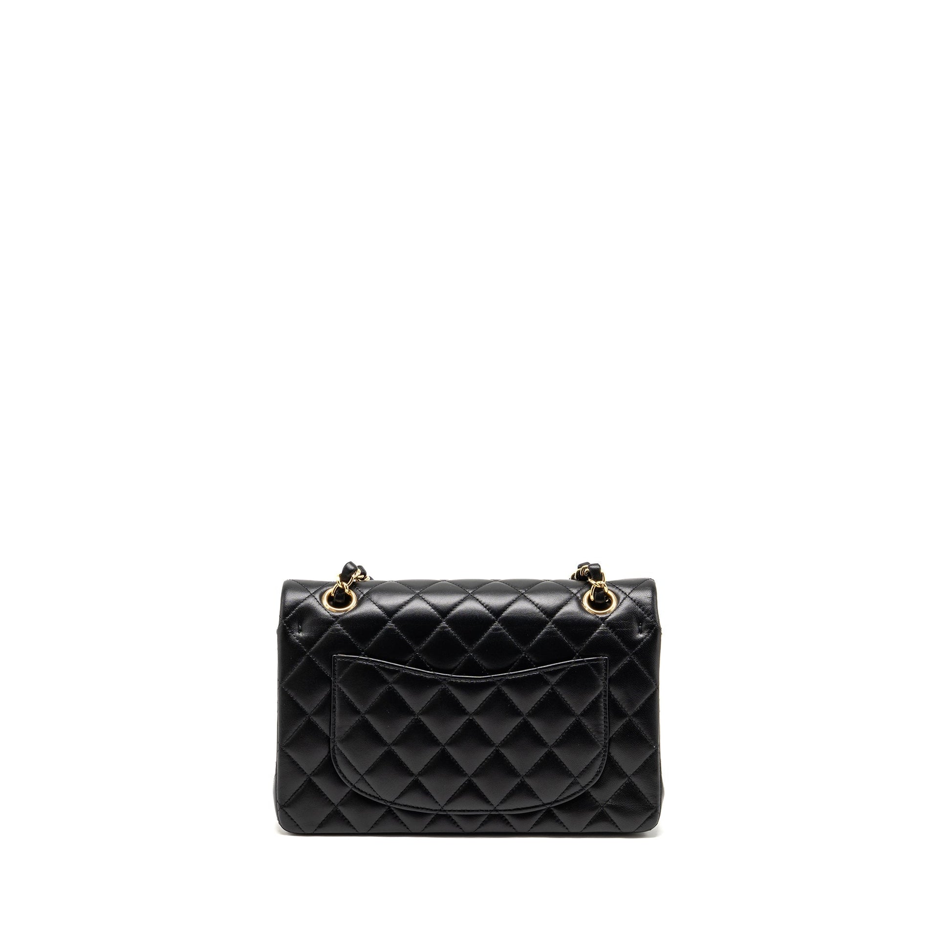 Chanel Classic Double Flap Lambskin LGHW Microchip Black Small Shoulder Bag