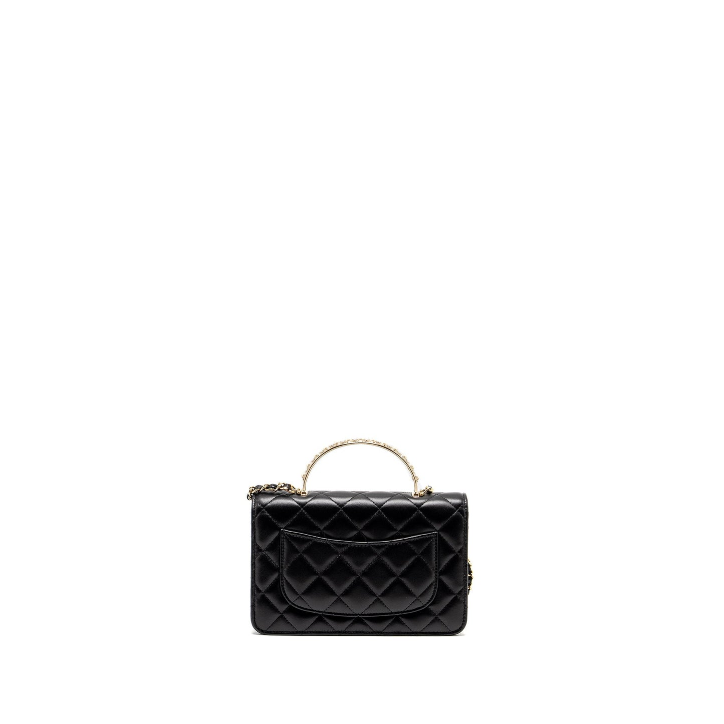 Chanel Pearl Detailed Top Handel On Lambskin Black Wallet Case