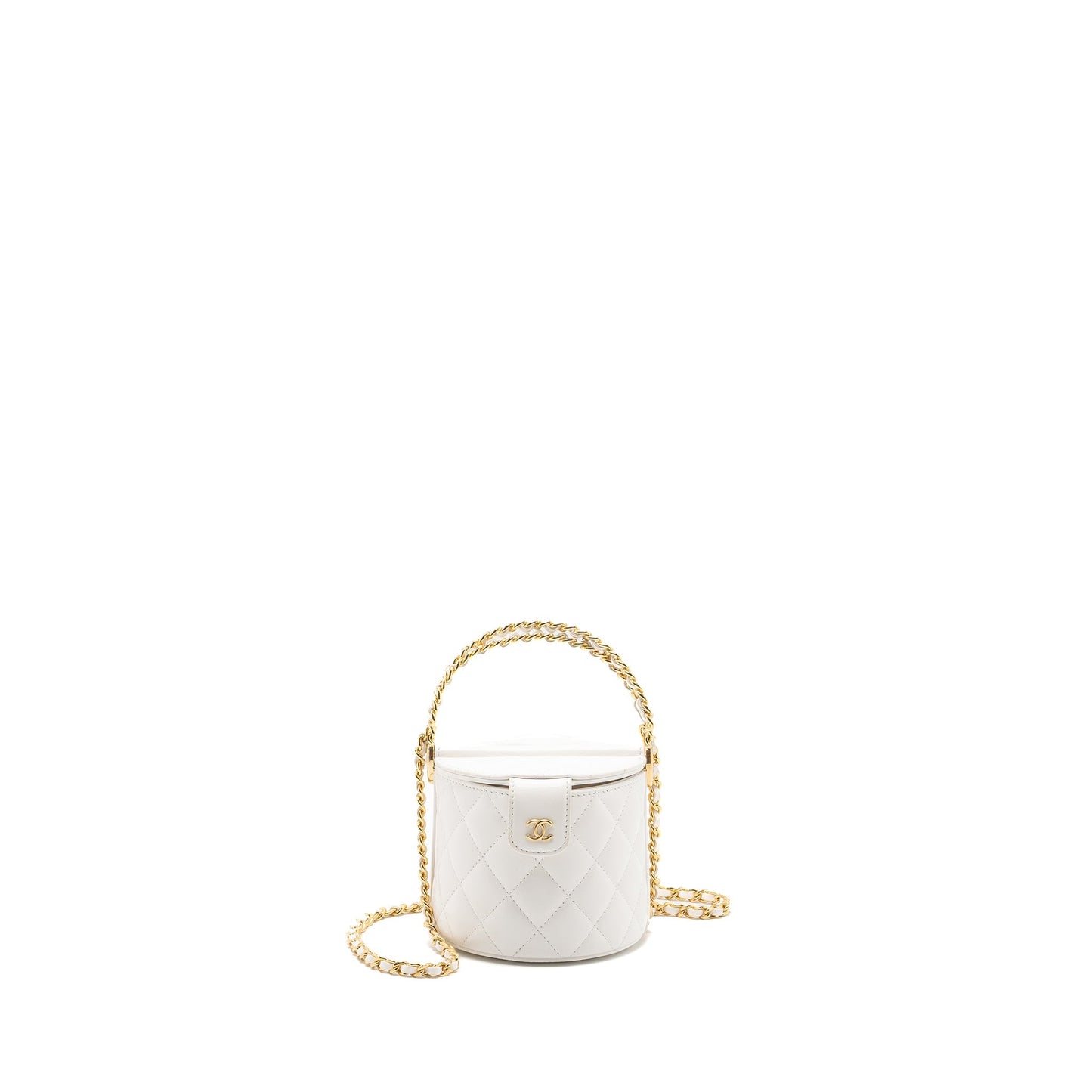 Chanel top handle round vanity lambskin GHW White Handbag