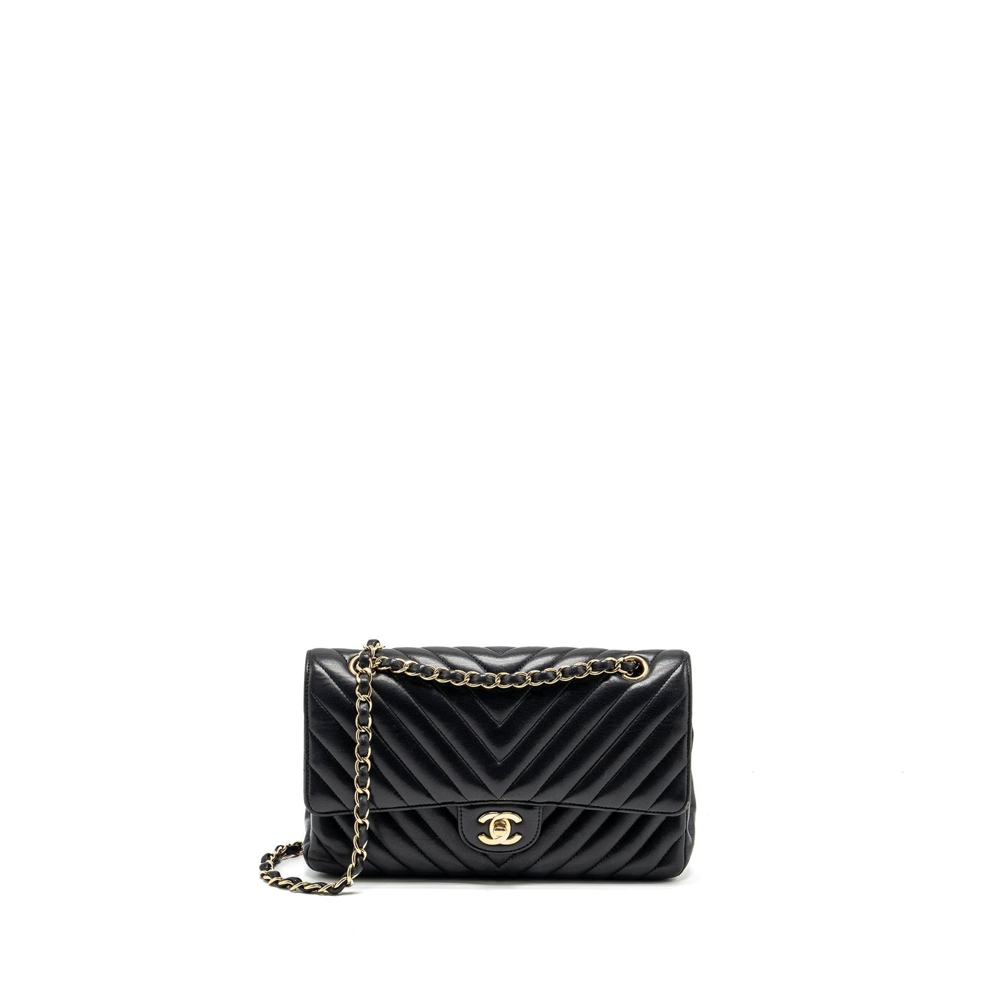 Chanel Classic Double Flap Chevron Lambskin LGHW Black Shoulder Bag