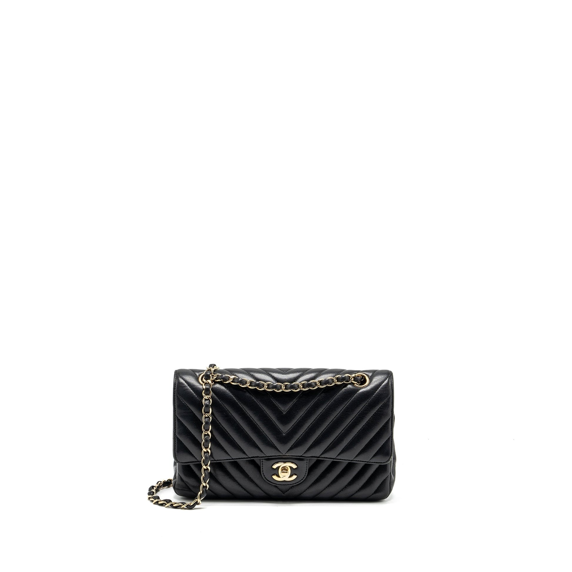 Chanel Classic Double Flap Chevron Lambskin LGHW Black Shoulder Bag