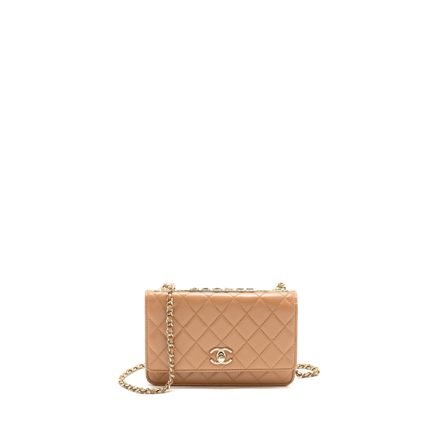 Chanel Trendy CC On Lambskin Dark LGHW Beige Wallet Case Lghw Microchip