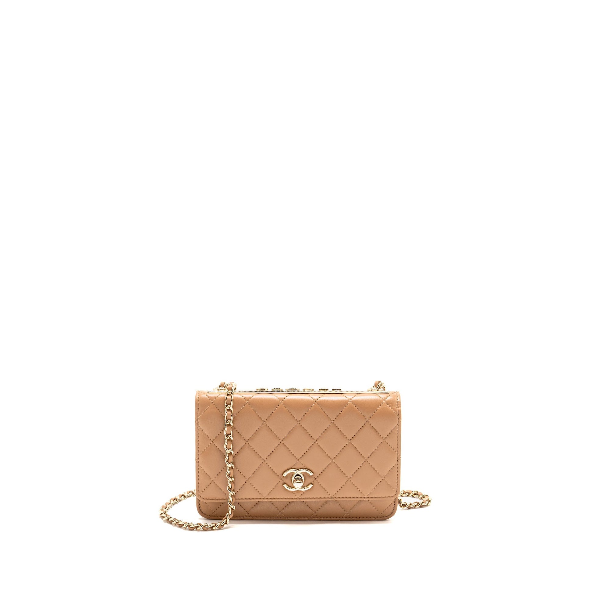 Chanel Trendy CC On Lambskin Dark LGHW Beige Wallet Case Lghw Microchip