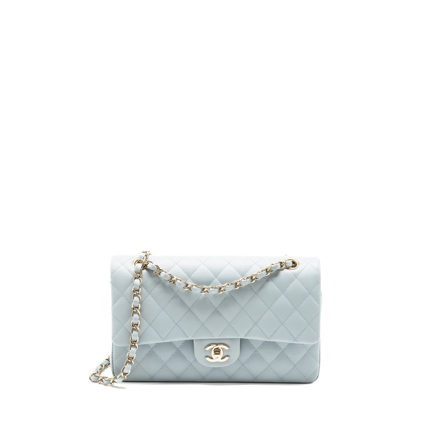 Chanel Classic double flap caviar light LGHW Blue Shoulder Bag Microchip 1