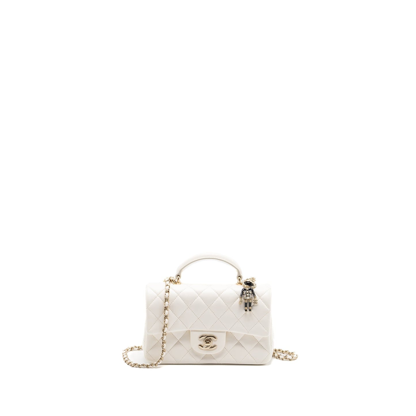 Chanel top handle rectangular flap lambskin LGHW White Shoulder Bag