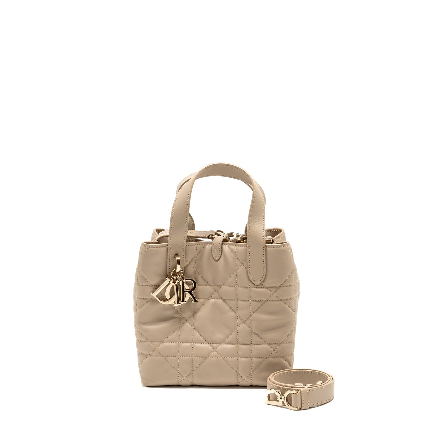 Dior Toujours Vertical Tote Purse Macrocannage Calfskin Powder Beige Small Tote Bag