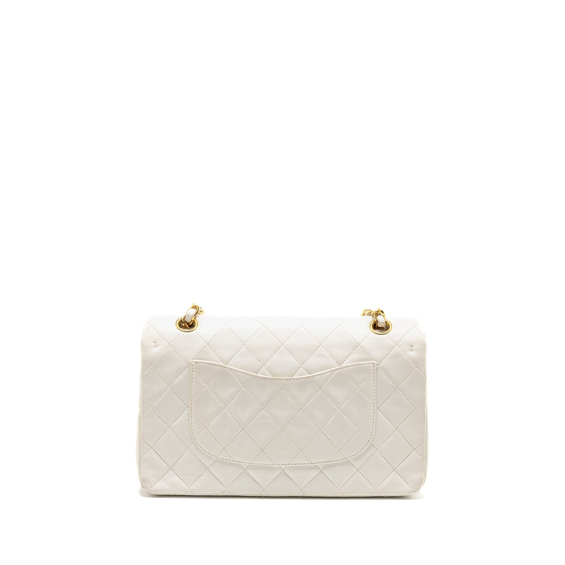 Chanel Classic Double Flap Lambskin GHW White Shoulder Bag Lambskin Ghw